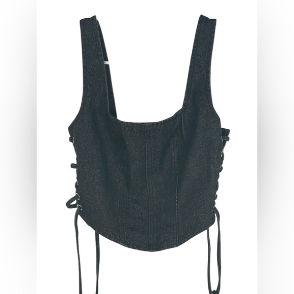 Altar’d State Denim Bustier Top Black Wash NWT XS - Picture 3 of 12